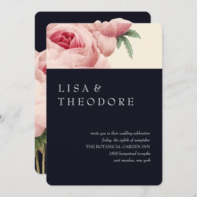 Botanica | Blue Vintage  Wedding Invitation (Front/Back)