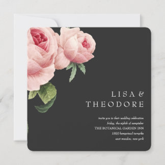 Botanica | Grey Vintage pink rose Wedding Invitation