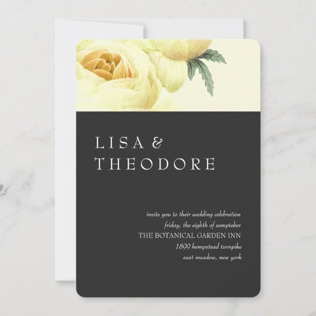 Botanica | Grey Yellow Vintage  Wedding Invitation (Front)