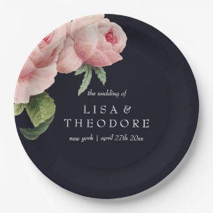 Botanica   Pink blue vintage flower Wedding Paper Plate