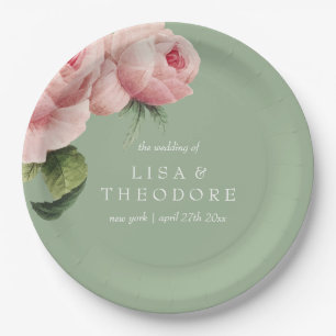 Botanica   Pink sage vintage flower Wedding Paper Plate
