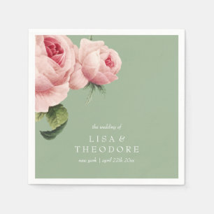 Botanica PInk sage Vintage Wedding personalised Napkin
