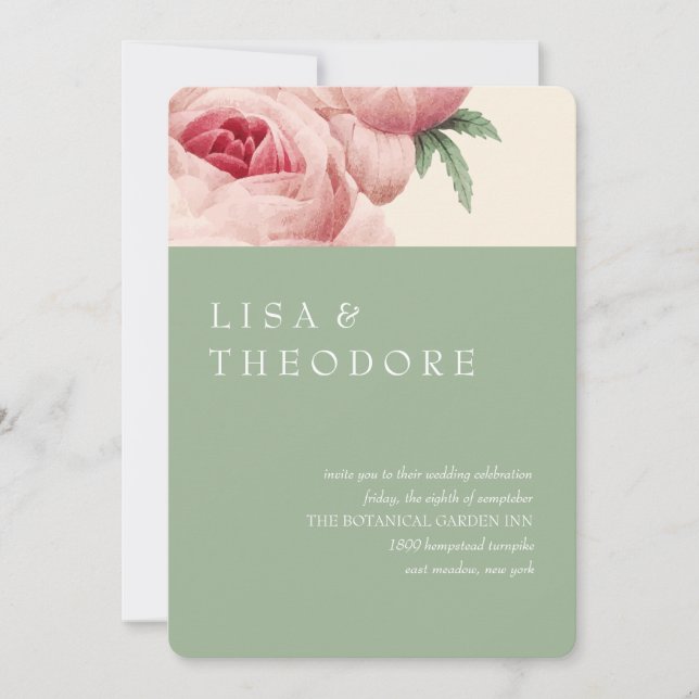 Botanica | Sage Vintage  Wedding Invitation (Front)