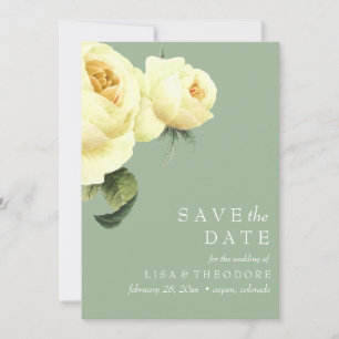 Botanica   Sage Vintage Yellow rose SAVE THE DATE Invitation