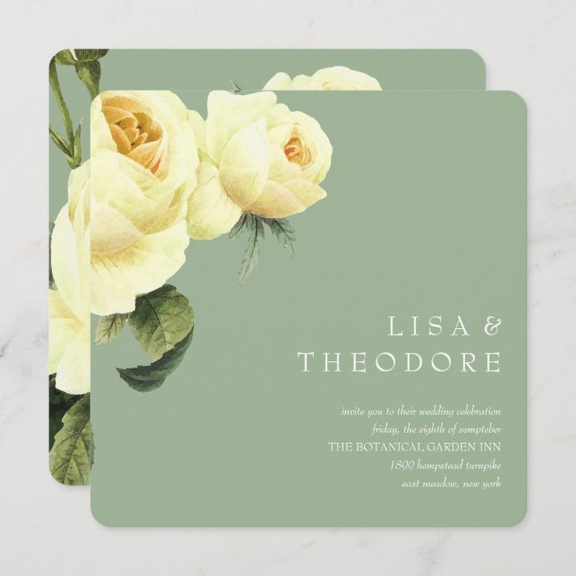 Botanica | Sage Yellow Vintage rose Wedding Invitation (Front/Back)