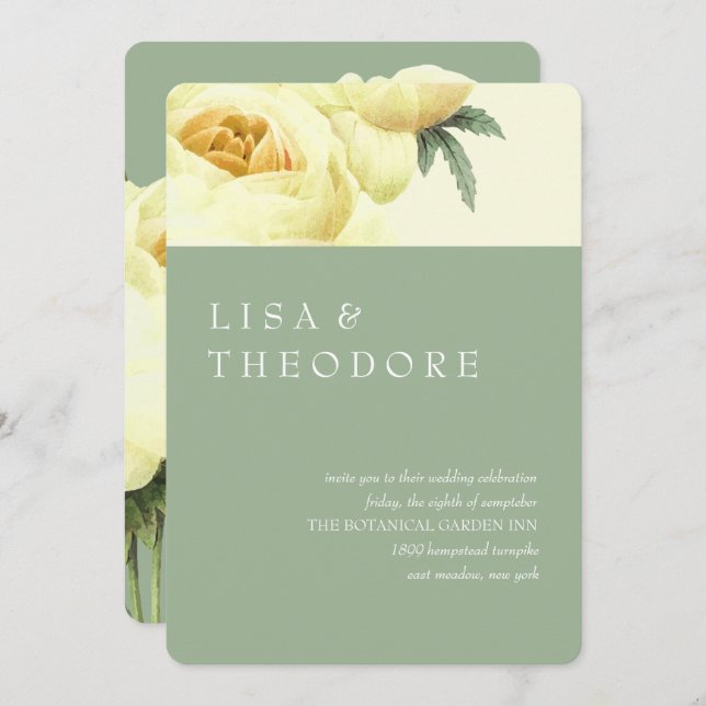 Botanica | Sage  Yellow Vintage  Wedding Invitation (Front/Back)