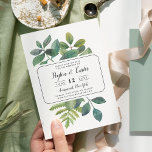 Botanica Save the Date Card<br><div class="desc">Vintage botanical save the date card displays your wedding details uniquely arranged in inky off-black block and calligraphy lettering,  on a background of painted green watercolor leaves,  branches,  ferns and foliage. Save the dates reverse to solid sage green.</div>