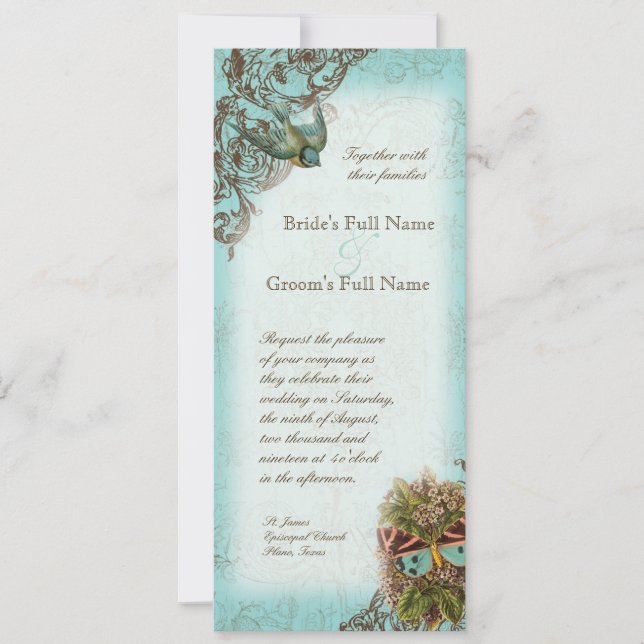 Botanica Wedding Invitation - Aqua Blue (Front)
