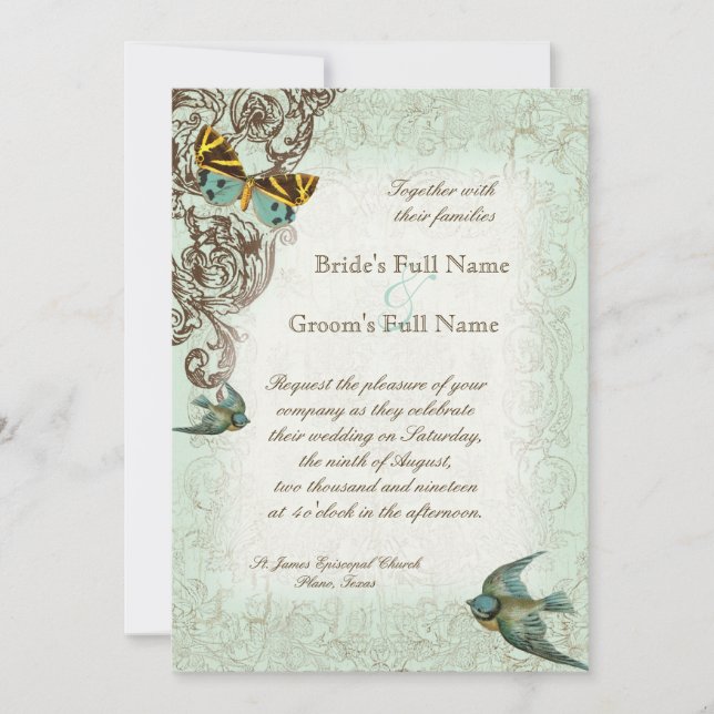 Botanica Wedding Invitation - Blue Green (Front)