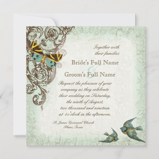 Botanica Wedding Invitation - Blue Green (Front)