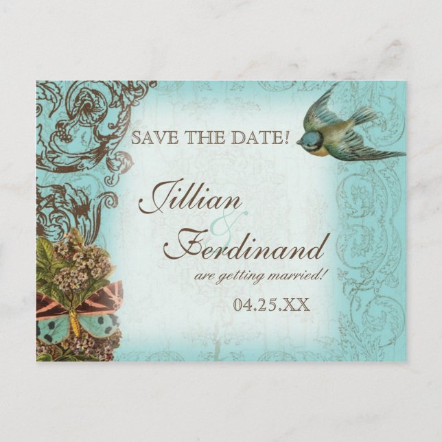 Botanica Wedding Postcard Save the Date - Blue (Front)