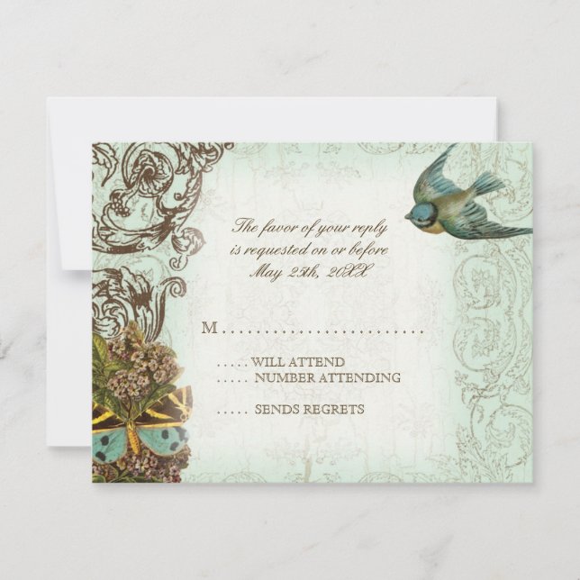 Botanica Wedding RSVP Response Card - Blue Green (Front)