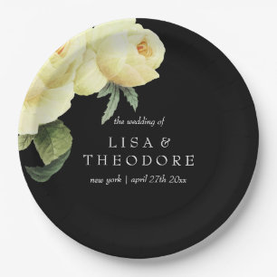 Botanica Yellow Black vintage flower Wedding Paper Plate