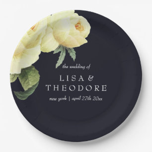 Botanica   Yellow Blue vintage flower Wedding Paper Plate