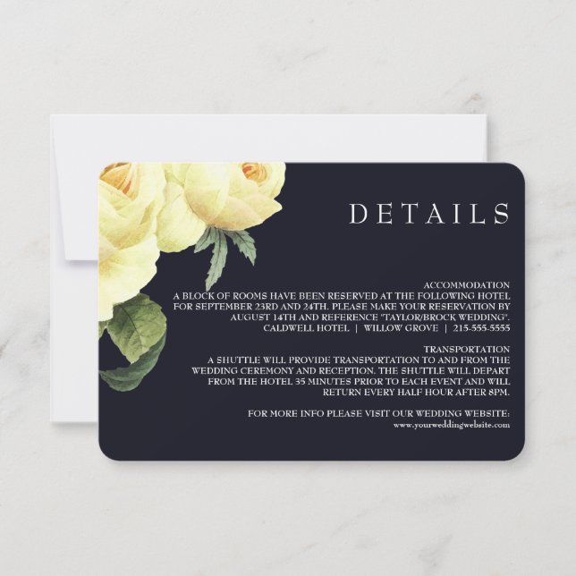 Botanica | Yellow Blue Vintage Wedding details Invitation (Front)