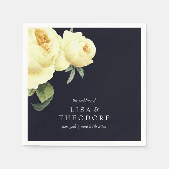 Botanica  Yellow Blue Vintage Wedding personalised Napkin (Front)