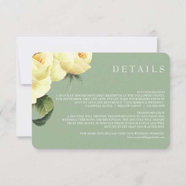 Botanica | Yellow Sage Vintage Wedding details Invitation (Front)