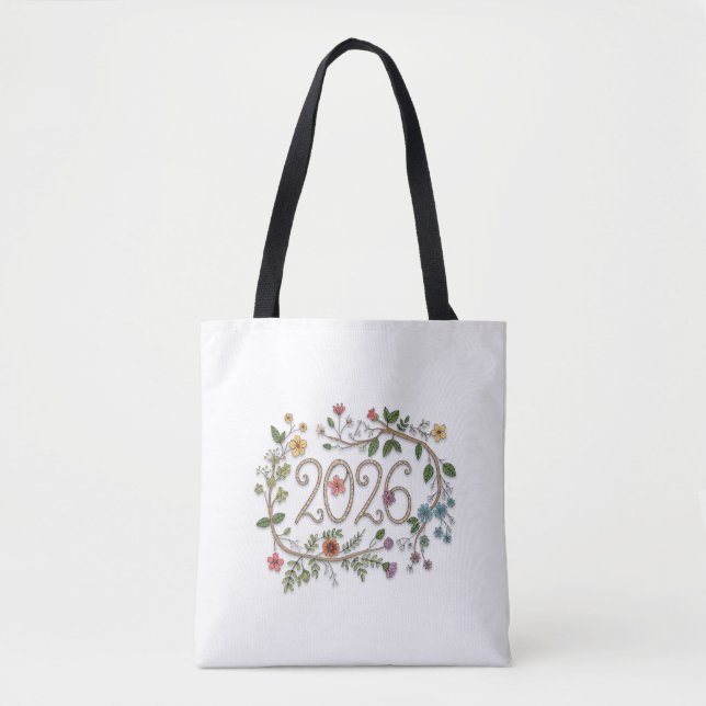 Botanical 2026 Typography with Flowering Vines  Tote Bag (Front)