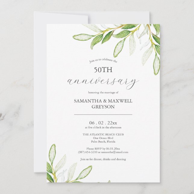 Botanical 50th Wedding Anniversary Invitations (Front)