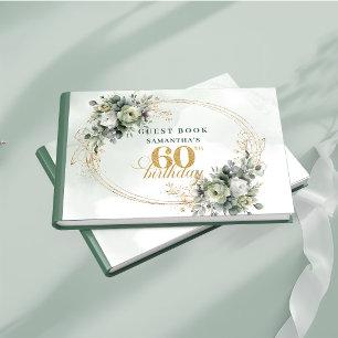 Botanical 60th Birthday Green And Gold Guest Book