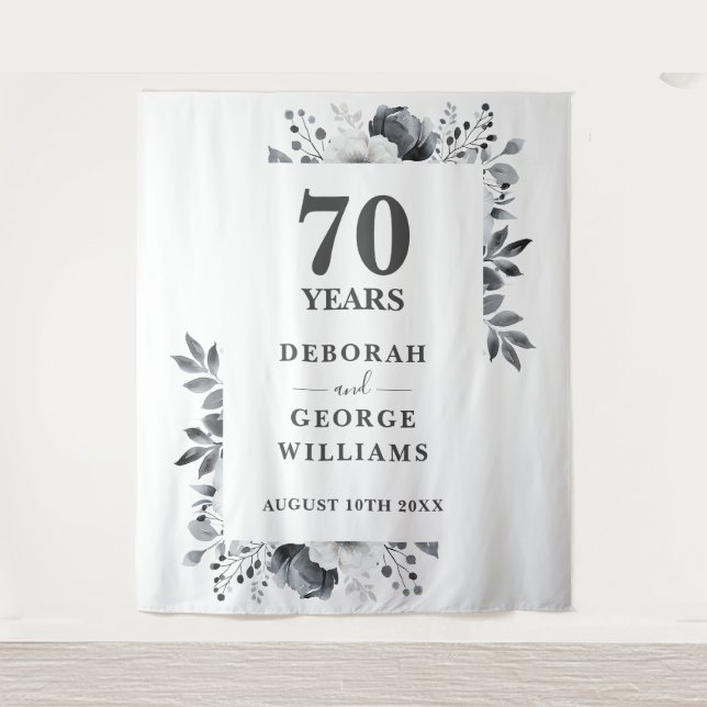 Botanical 70th Anniversary Photo Booth Backdrop Tapestry (Front)