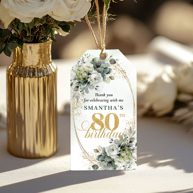 Botanical 80th Birthday Dusty Green Tag (Botanical 80th Birthday Dusty Green Tag

)