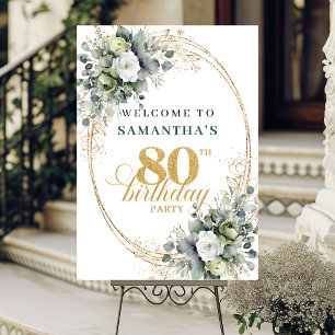 Botanical 80th Dusty Green Welcome Poster