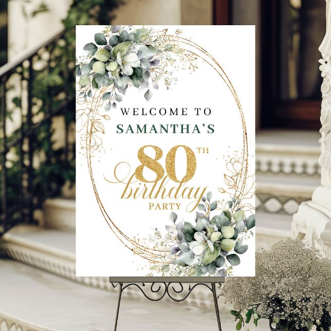 Botanical 80th Green and White Welcome Poster (Botanical 80th Green and White Welcome Poster)