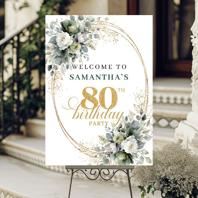 Botanical 80th Watercolor Welcome Sign Greenery (Botanical 80th Watercolor Welcome Sign Greenery)