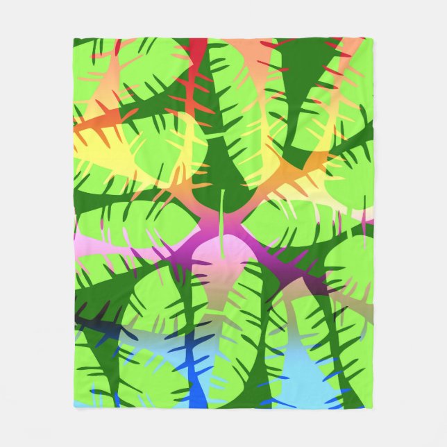 BOTANICAL ABSTRACT BANANA LEAVES FLEECE BLANKET (Front)