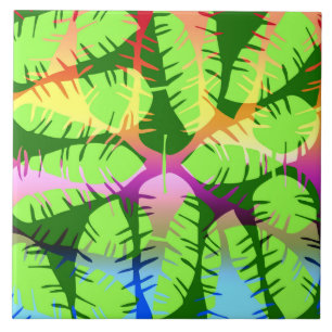 BOTANICAL ABSTRACT BANANA LEAVES   TILE