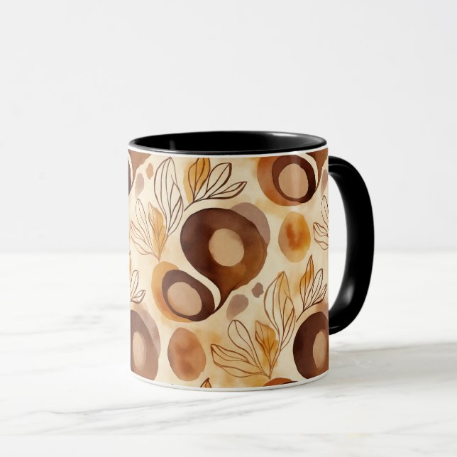Botanical Abstract Coffee Mug – Soft Earth Colors (Front Right)