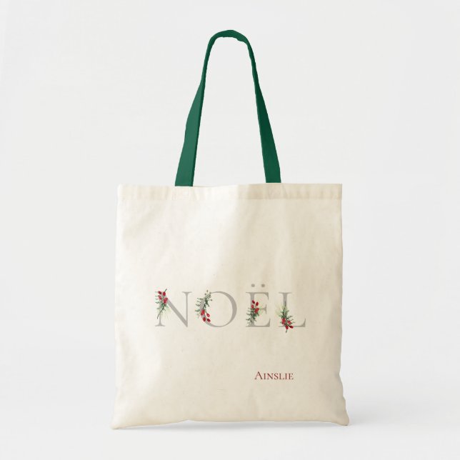 Botanical Adorned NOEL Personalised Tote Bag (Front)