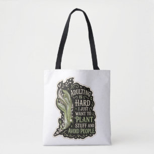 Botanical Aesthetic Green Embroidery tote bag