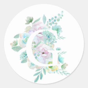 Botanical alphabet G green and purple flowers  Classic Round Sticker