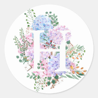 Botanical alphabet H hydrangea flowers  Classic Round Sticker