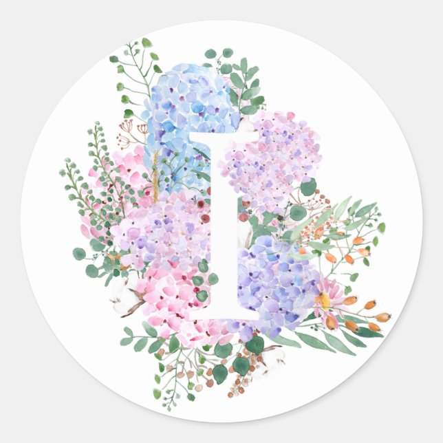 Botanical alphabet I hydrangea flowers  Classic Round Sticker (Front)