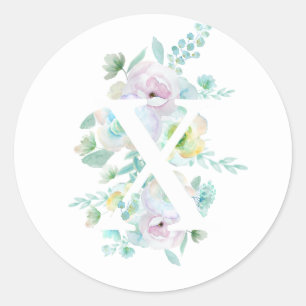 Botanical alphabet X green and purple flowers  Classic Round Sticker