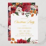 Botanical Amaryllis and Mums Christmas Party<br><div class="desc">Invite family and friends to your event with this customisable Christmas party invitation. It features watercolor amaryllis, roses, ranunculus, and chrysanthemums with a matching floral pattern. This botanical Christmas party invitation is perfect for any Christmas party theme. Personalise this gold foil Christmas party invitation by adding the names, date, time,...</div>