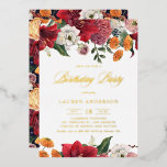 Botanical Amaryllis and Mums Floral Birthday Party<br><div class="desc">Invite family and friends to your event with this customisable birthday invitation. It features watercolor amaryllis, roses, ranunculus, and chrysanthemums with a matching floral pattern. This botanical birthday invitation is perfect for fall and Christmas birthday parties. Personalise this gold foil birthday invitation by adding the event, names, date, time, venue,...</div>