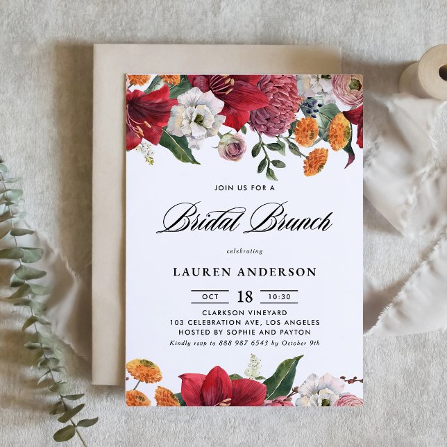 Botanical Amaryllis and Mums Floral Bridal Brunch Invitation (Creator Uploaded)