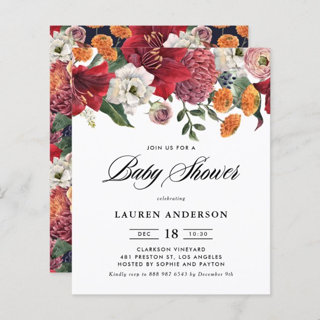 Botanical Amaryllis Baby Shower Invitation (Front/Back)
