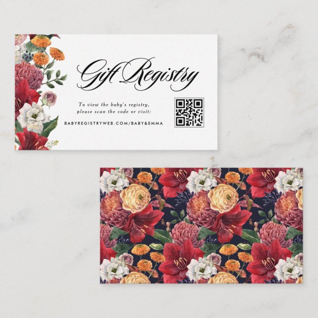 Botanical Amaryllis Baby Shower QR Code Registry Enclosure Card (Front/Back)