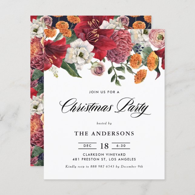 Botanical Amaryllis Christmas Party Invitation (Front/Back)