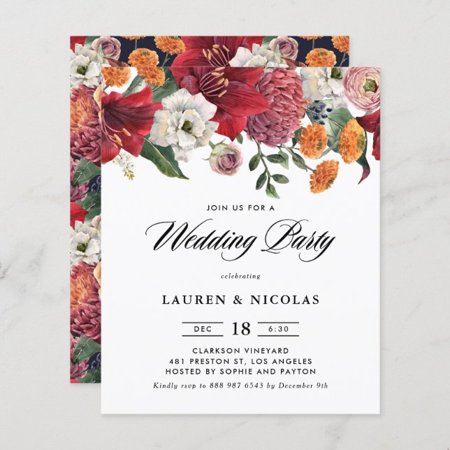 Botanical Amaryllis Wedding Party Invitation (Front/Back)