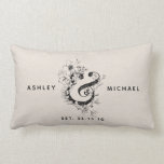 Botanical Ampersand  Newlywed Name Date Linen<br><div class="desc">Personalised Botanical Ampersand Newlywed Name Date Linen Lumbar Pillow Design by Anastasia Surridge, copyright 2018. Available at www.zazzle.com/anastasia_designs. Beautiful rustic chic personalised dove grey linen background (printed photo effect), customisable with bride and groom names in black modern sans serif font and wedding date. Great trendy, beautiful accessory for your bedroom,...</div>