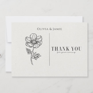 Botanical Anemone Sketch Minimalist Wedding Thank Invitation