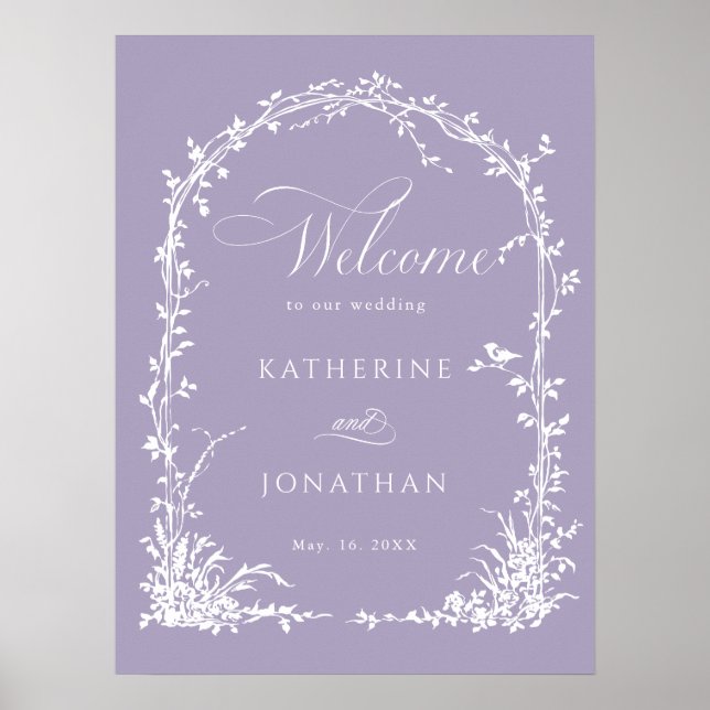  Botanical Arch Garden Lavender Wedding Welcome Poster (Front)