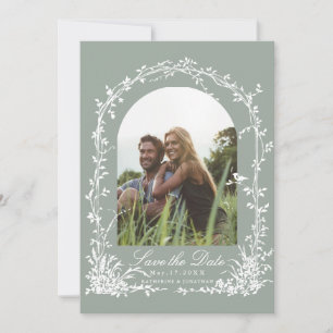 Botanical Arch Garden Sage Green Wedding Photo  Save The Date