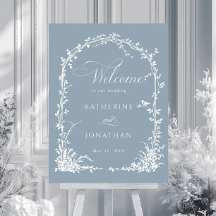 Botanical Arch Garden Wedding Dusty Blue Welcome Poster